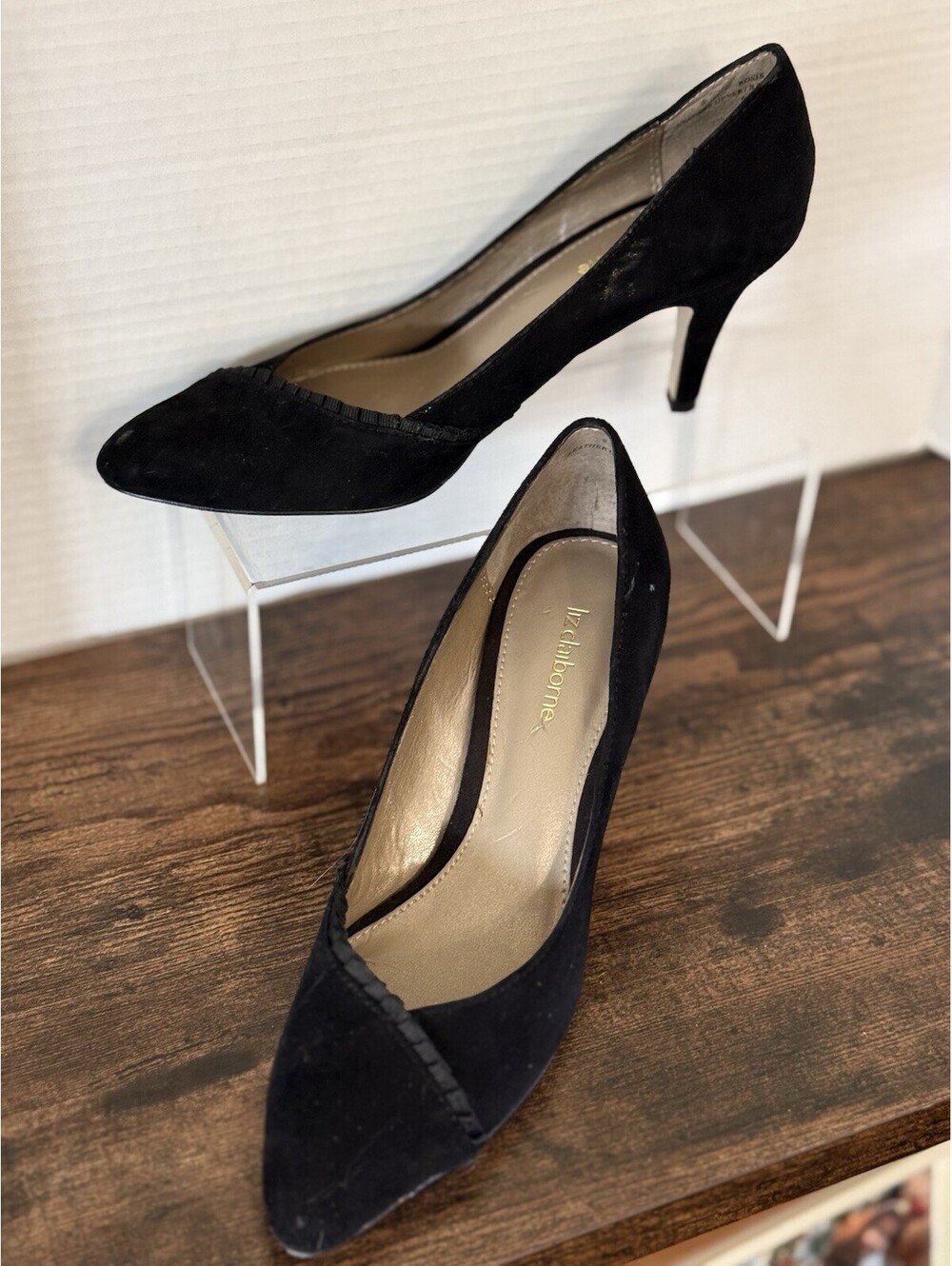 Liz Claiborne Black Suede Pumps Sz 7 1/2 Block Heel “Rosie” 11/07/2010